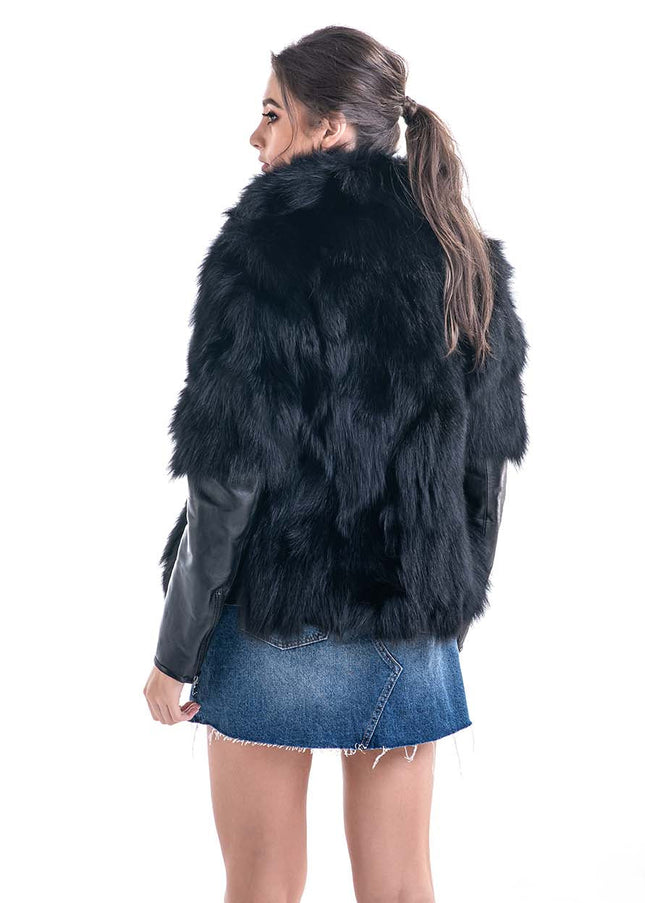 Black Genuine Fox Fur Jacket-1