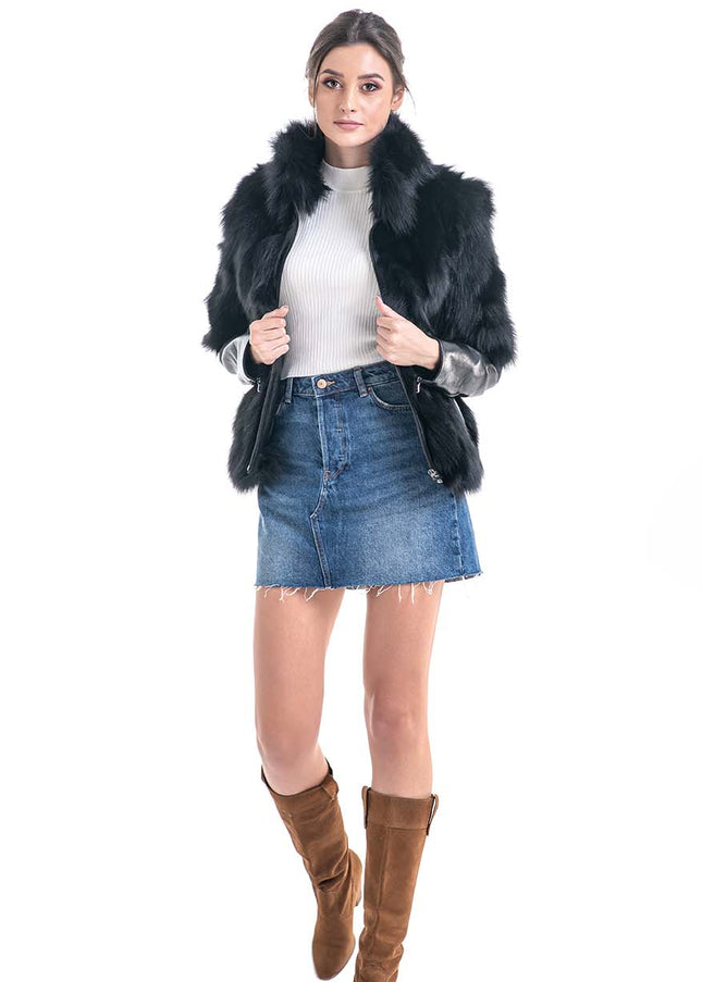 Black Genuine Fox Fur Jacket-2