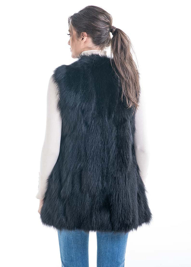 Black Genuine Fox Fur Vest-1