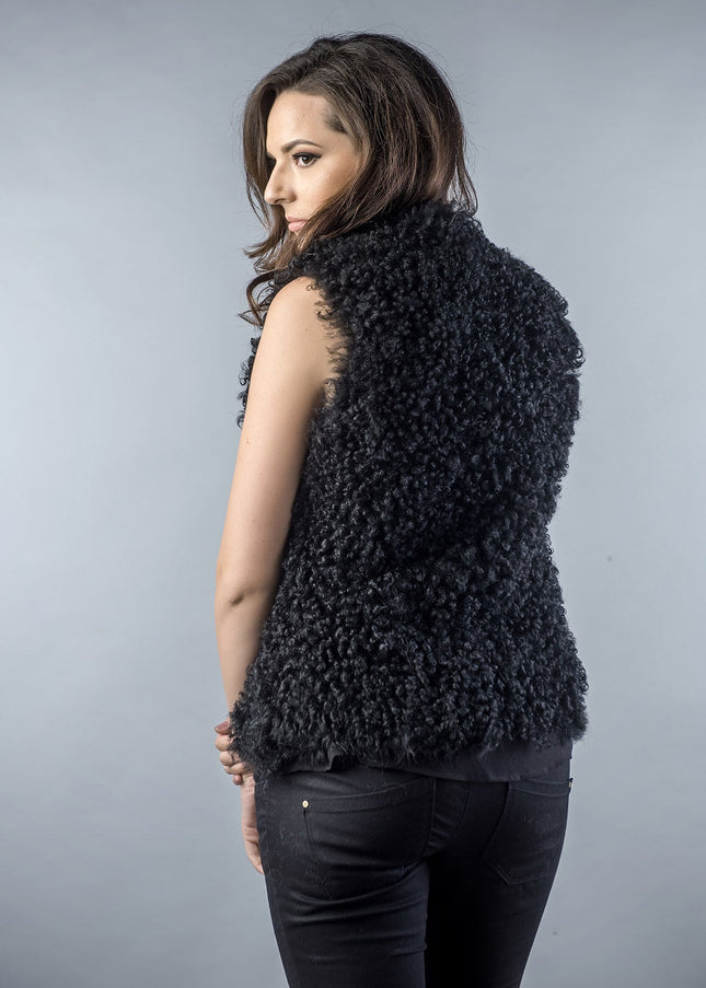 Black Genuine Merino Shearling Vest-1