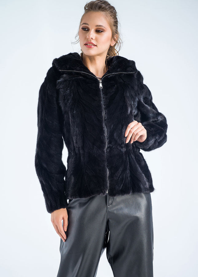 Black Genuine Mink Fur Hooded Jacket-0