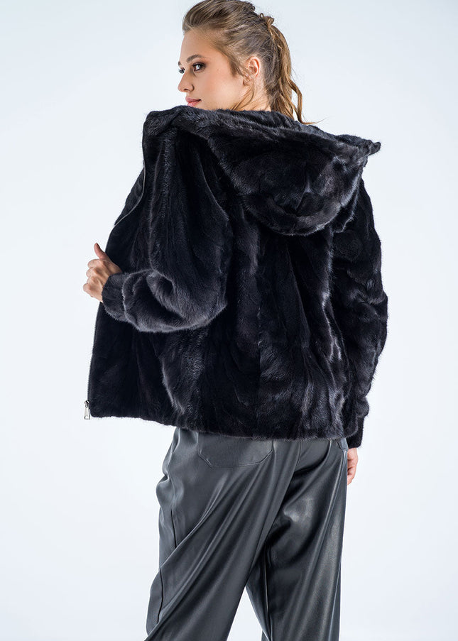 Black Genuine Mink Fur Hooded Jacket-1