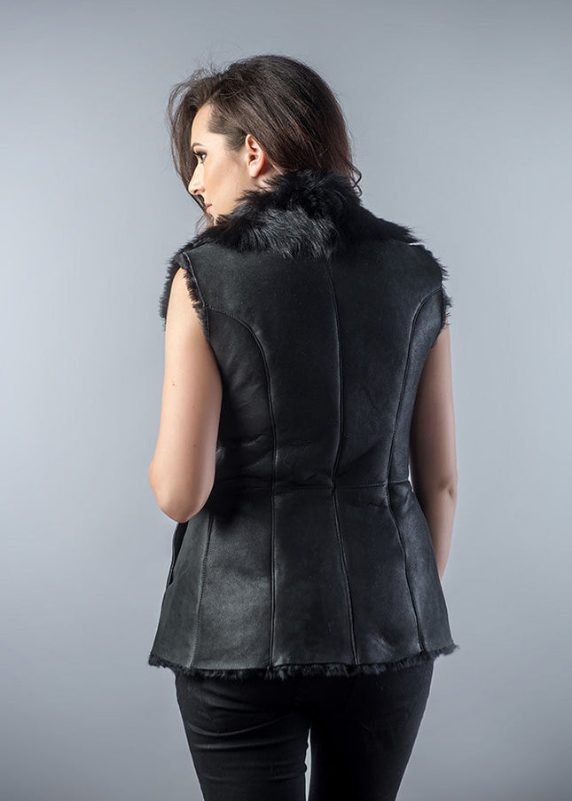 Black Genuine Nappa Lambskin Fur Vest-1