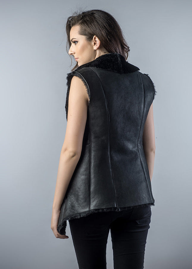 Black Genuine Nappa Lambskin Merino Fur Vest-1