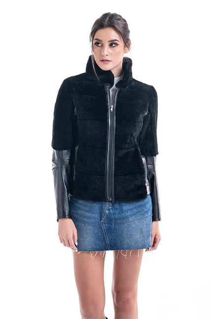 Black Lamb Shearling Leather Jacket-1