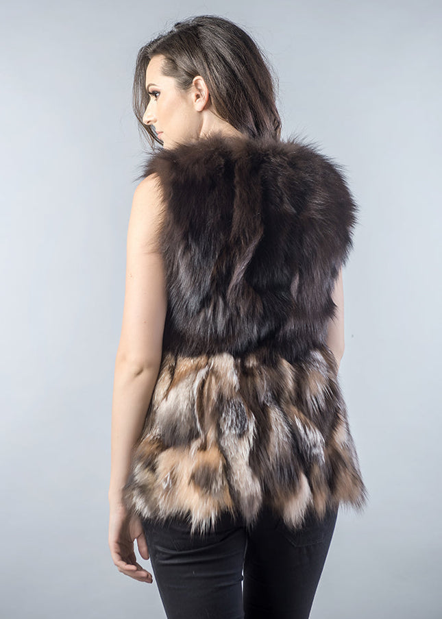 Black Light Brown Genuine Fox Fur Vest-1