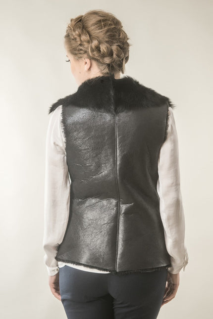 Black Merino Fur Nappa Lamb Leather Vest-1