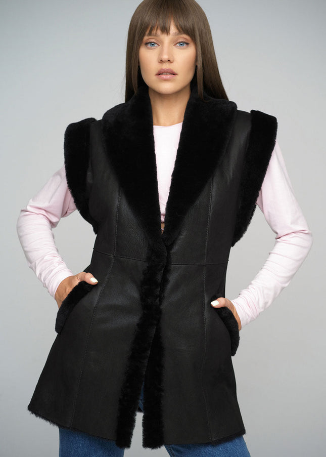 Black Merino Shearling Vest-0