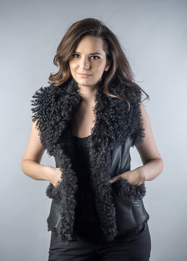 Black Natural Nappa Lambskin Merino Fur Vest-0