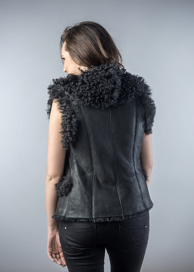 Black Natural Nappa Lambskin Merino Fur Vest-1