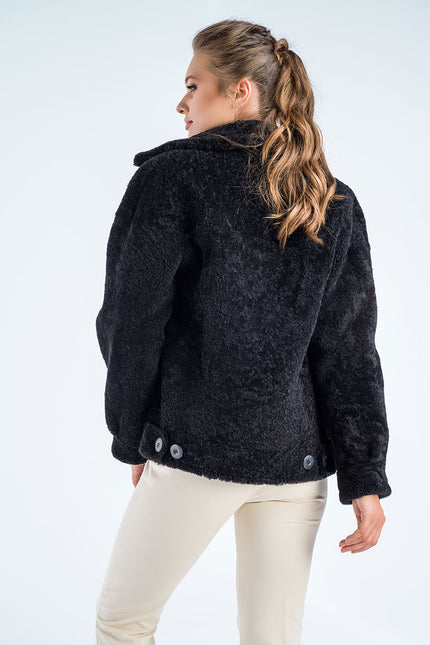 Black Natural Sheepskin Shearling Jacket-2