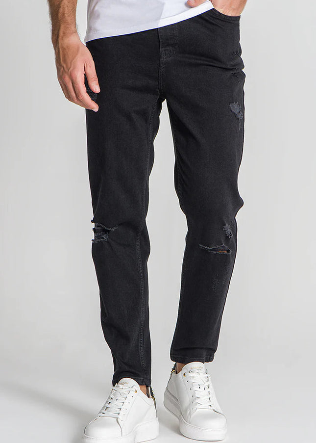 Black Ripped Carrot Leg Jeans