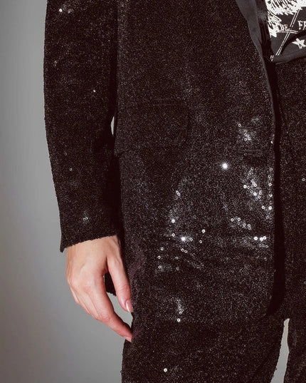 Black Sequin Tuxedo Blazer with Satin Lapels