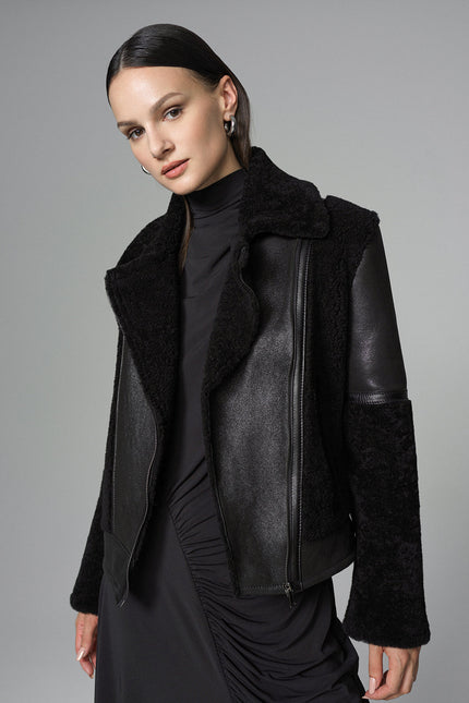 Black Shearling Leather Jacket-1