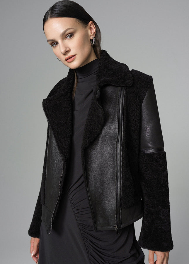 Black Shearling Leather Jacket-1