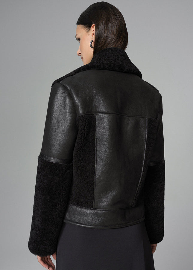 Black Shearling Leather Jacket-2