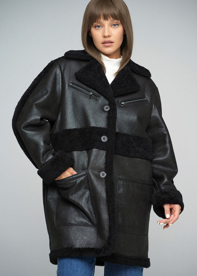 Black Sheepskin Bomber Jacket-1