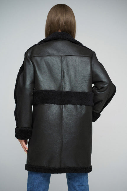 Black Sheepskin Bomber Jacket-2