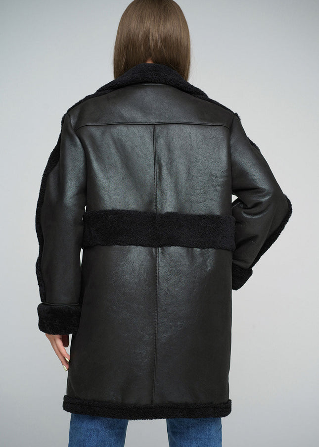 Black Sheepskin Bomber Jacket-2