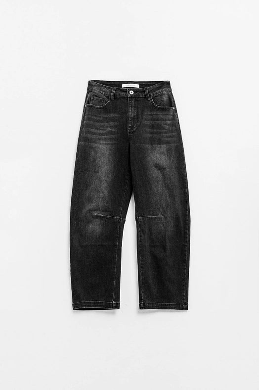 Black Straight Jeans with Seam Detail