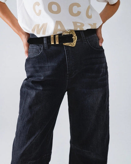 Black Straight Jeans with Seam Detail