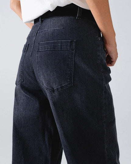 Black Straight Jeans with Seam Detail