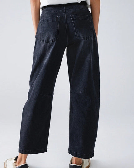 Black Straight Jeans with Seam Detail