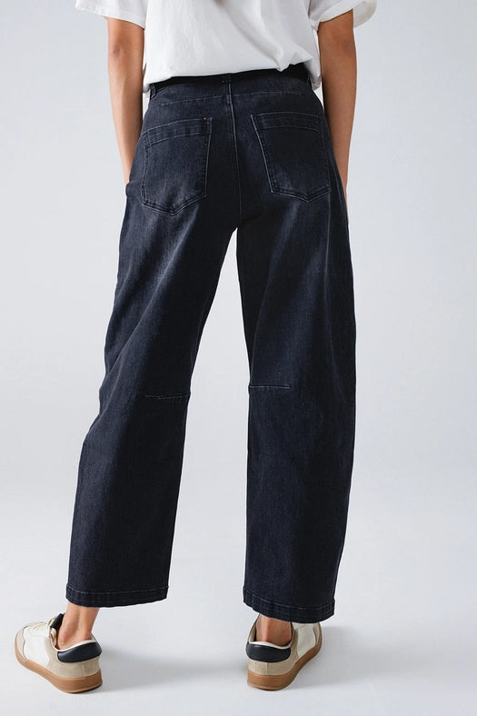 Black Straight Jeans with Seam Detail