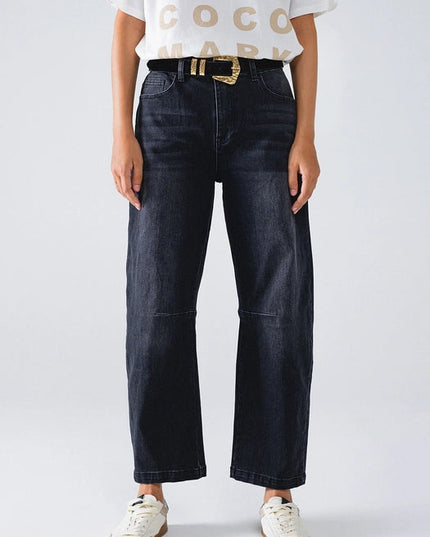 Black Straight Jeans with Seam Detail