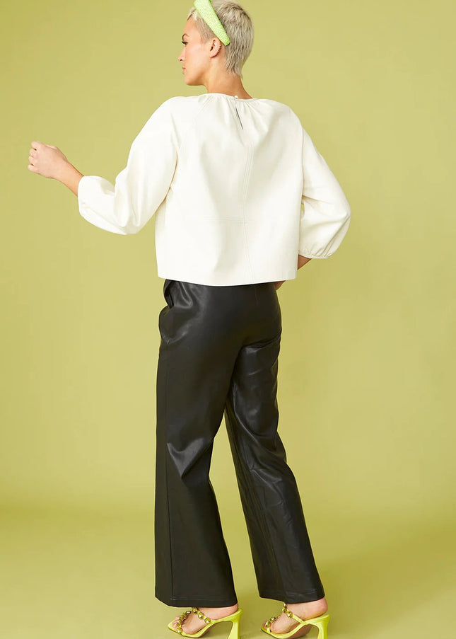 Black Tencel Blend Eco Leather Trousers-3