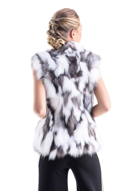 Black White Genuine Arctic Polar Fox Fur Vest-1