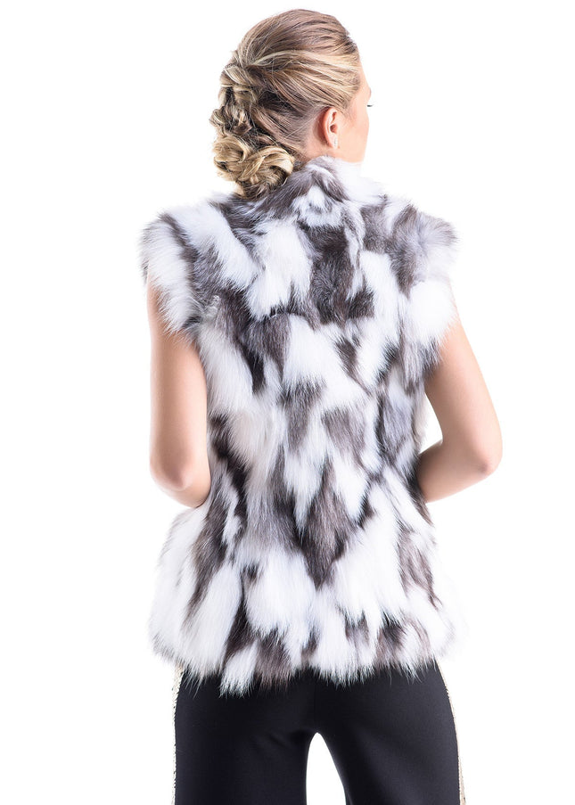 Black White Genuine Arctic Polar Fox Fur Vest-1