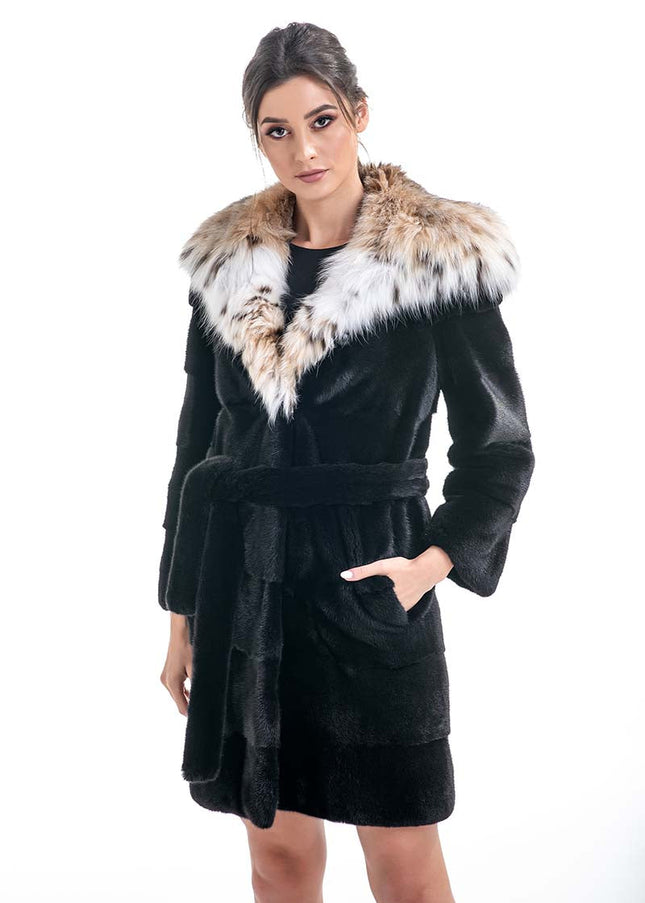 Blackglama Mink Fur Coat with Lynx Fur Collar-0