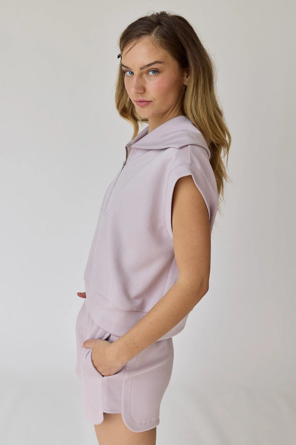 Blake Half Zip Cropped Sweatshirt and Shorts Set Lilac-Set-Papermoon-Urbanheer