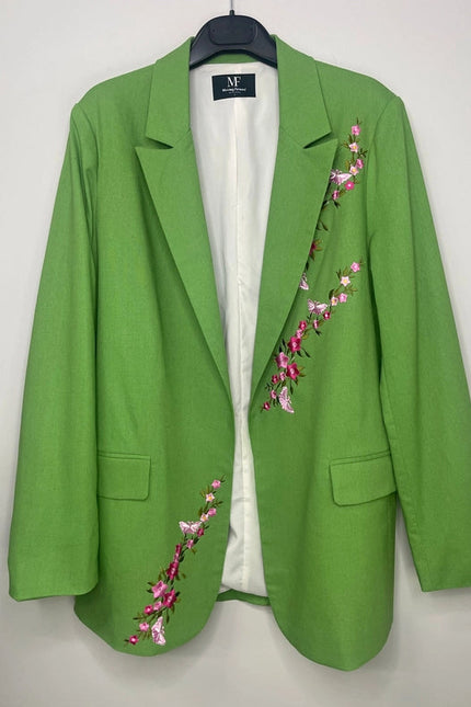 Blazer, Linen Green, Pink Flowers