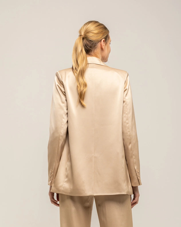 Blazer-Style Satin Jacket With Shoulder Straps And Buttons Beige