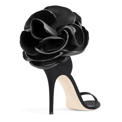 Blooming Satin Elegance - Floral Heel Sandals Black-Heel Sandals-Productseeker-Urbanheer