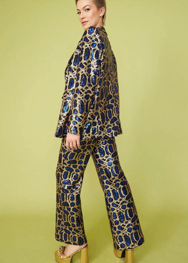 Blue Bamboo Animal Print Sequin Blazer-2