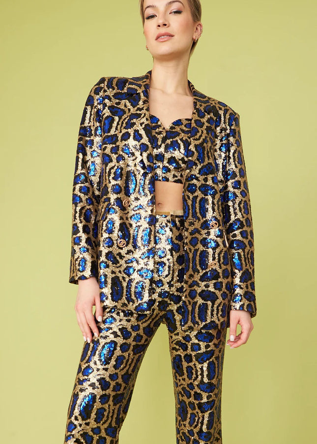 Blue Bamboo Animal Print Sequin Blazer-0