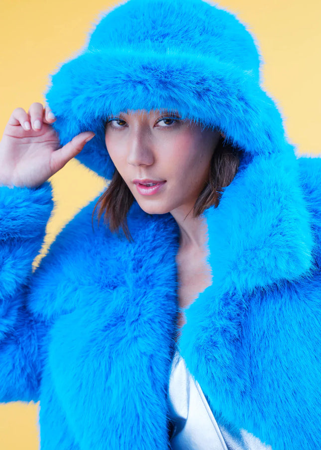 Blue Eco Bamboo Faux Fur Bucket Hat-1