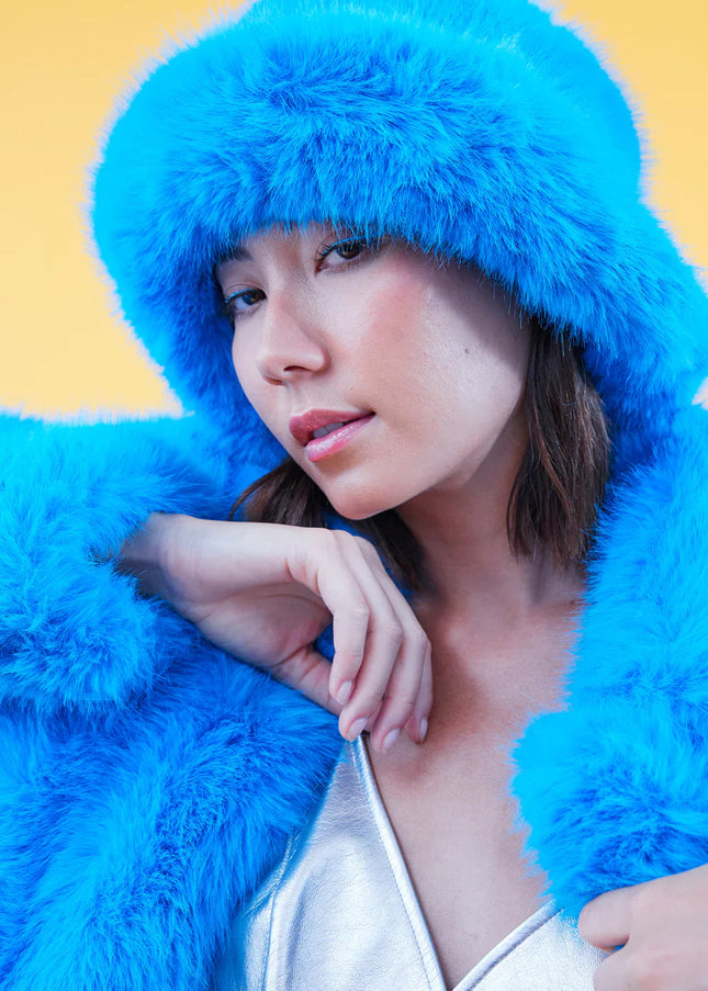 Blue Eco Bamboo Faux Fur Bucket Hat-0