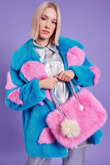 Blue Eco Bamboo Faux Fur Coat with Love Heart Detailing-0