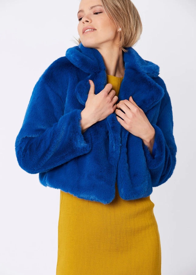 Blue Faux Fur Cropped Coat-2