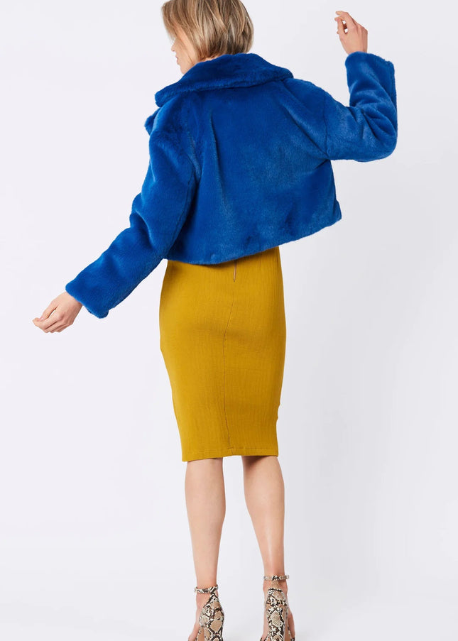 Blue Faux Fur Cropped Coat-4