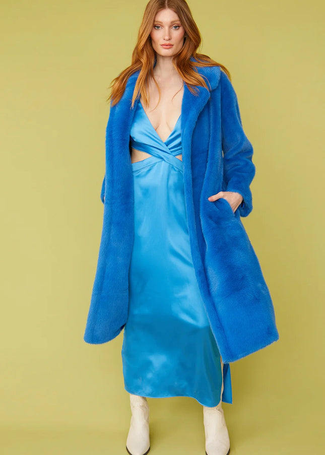 Blue Faux Fur Maxi Duchess Coat-0