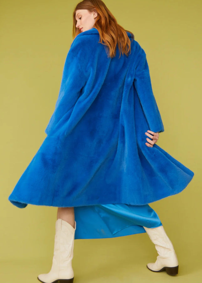 Blue Faux Fur Maxi Duchess Coat-2