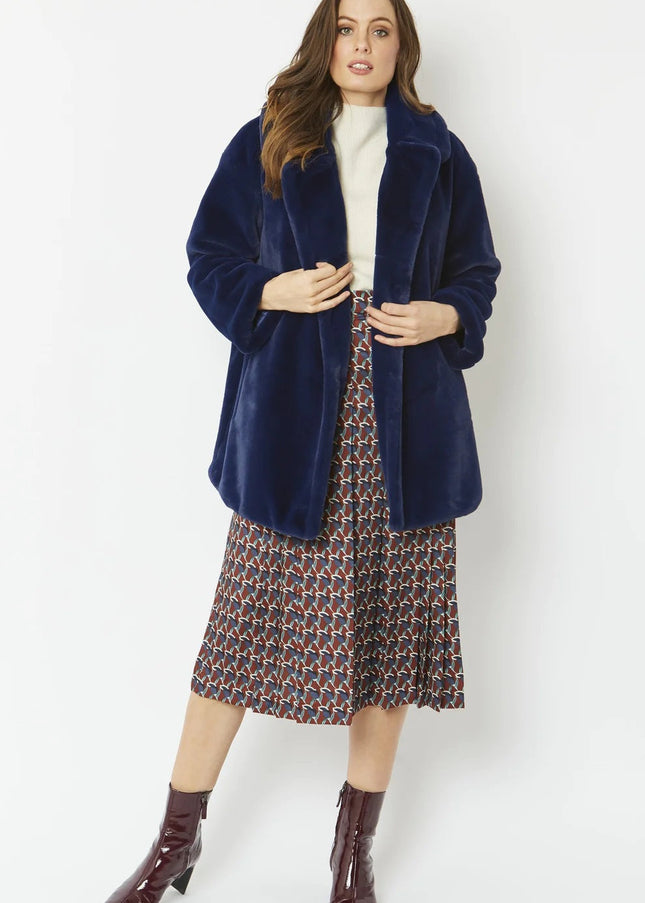 Blue Faux Fur Midi Coat-1