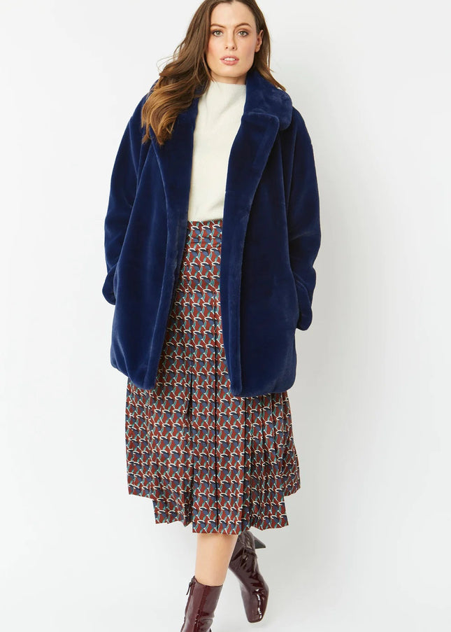 Blue Faux Fur Midi Coat-2