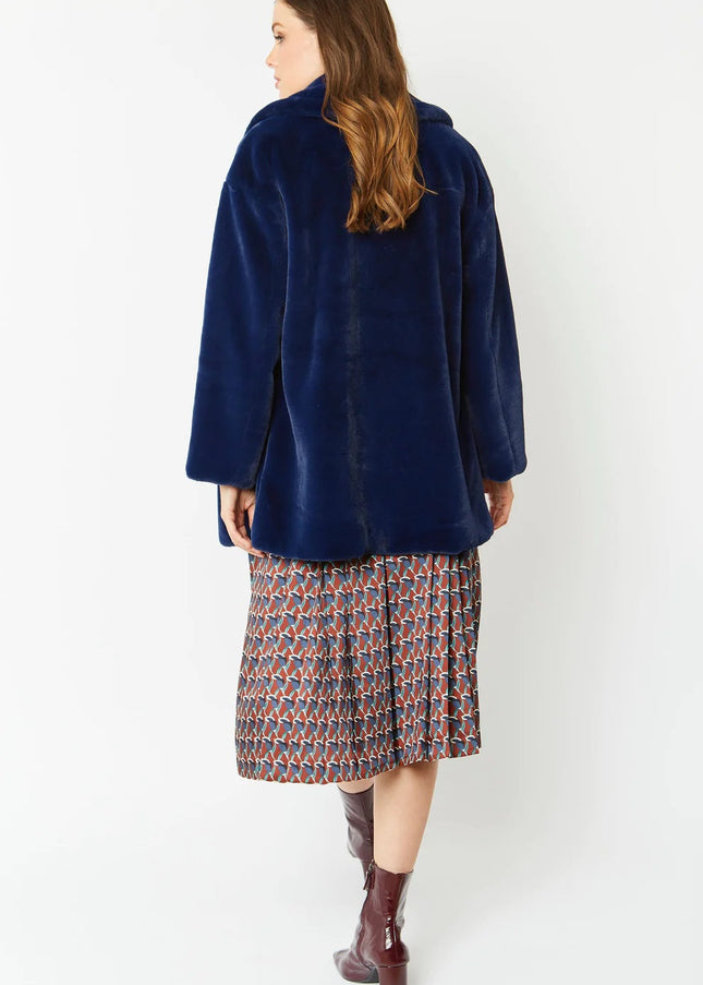 Blue Faux Fur Midi Coat-3