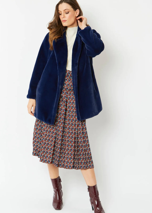 Blue Faux Fur Midi Coat-0